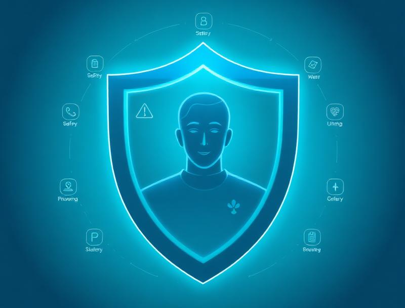 Shield around a player with safety and responsibility symbols