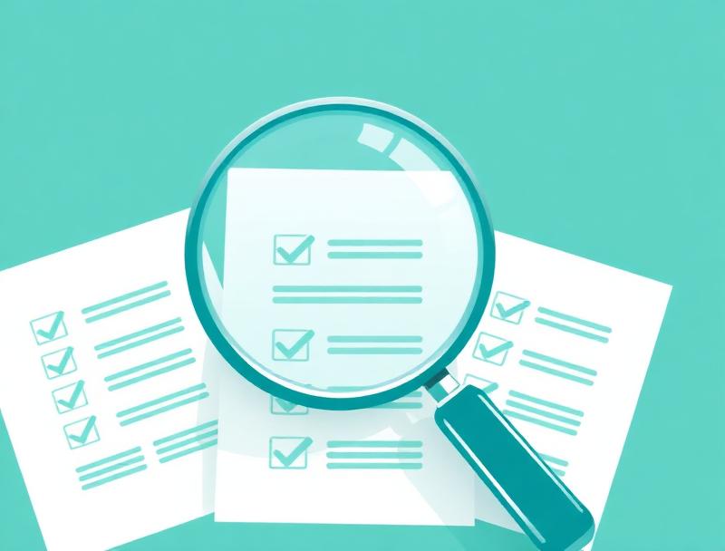 Magnifying glass over clear documents with tick marks
