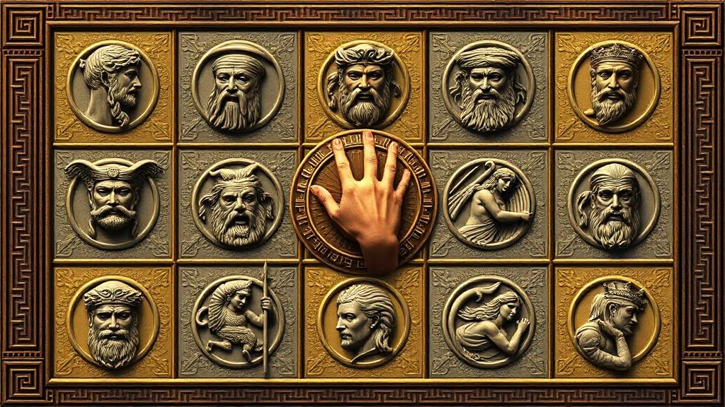 Rise of Olympus 5x5 grid with Greek god symbols and the Hand of God feature