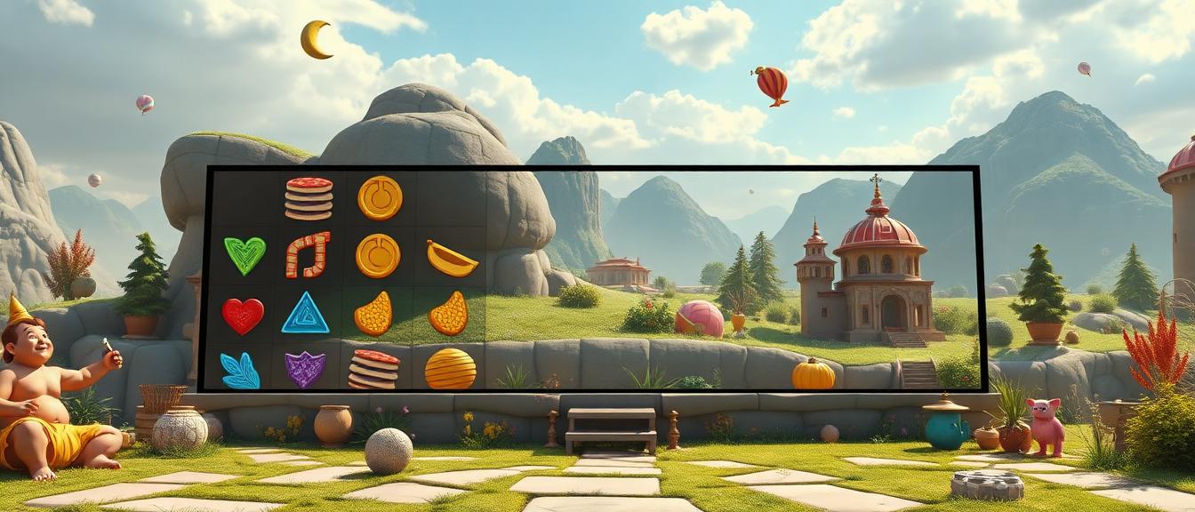 Friendly illustration of a beginner learning free slots on a large screen with helpful icons and arrows explaining the interface